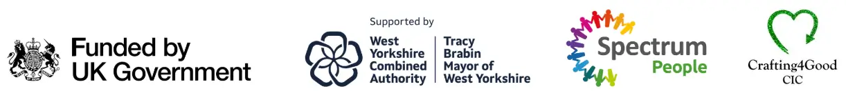 UKSPF UK Government Tracy Brabin West Yorkshire Combined Authority Spectrum People Charity Crafting4Good logos UKSPF UK Government Tracy Brabin West Yorkshire Combined Authority Spectrum People Charity Crafting4Good logos
