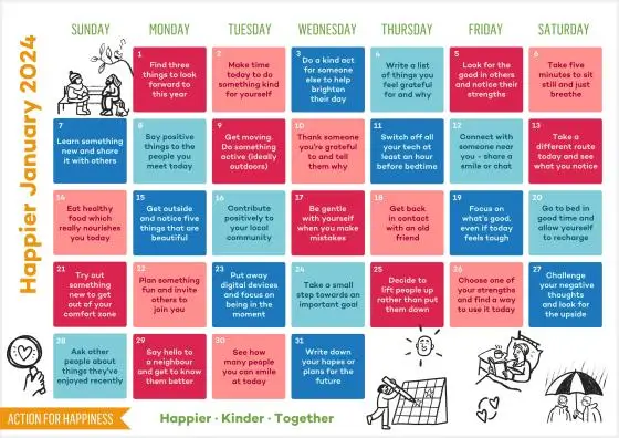 Action for Happiness January Calendar