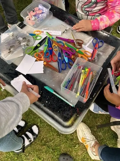 Easy craft ideas for kids at an outdoor gala, making name badges and keyrings