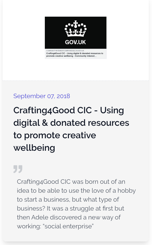 Crafting for Good were asked to write a blog for the UK CIC Registrar