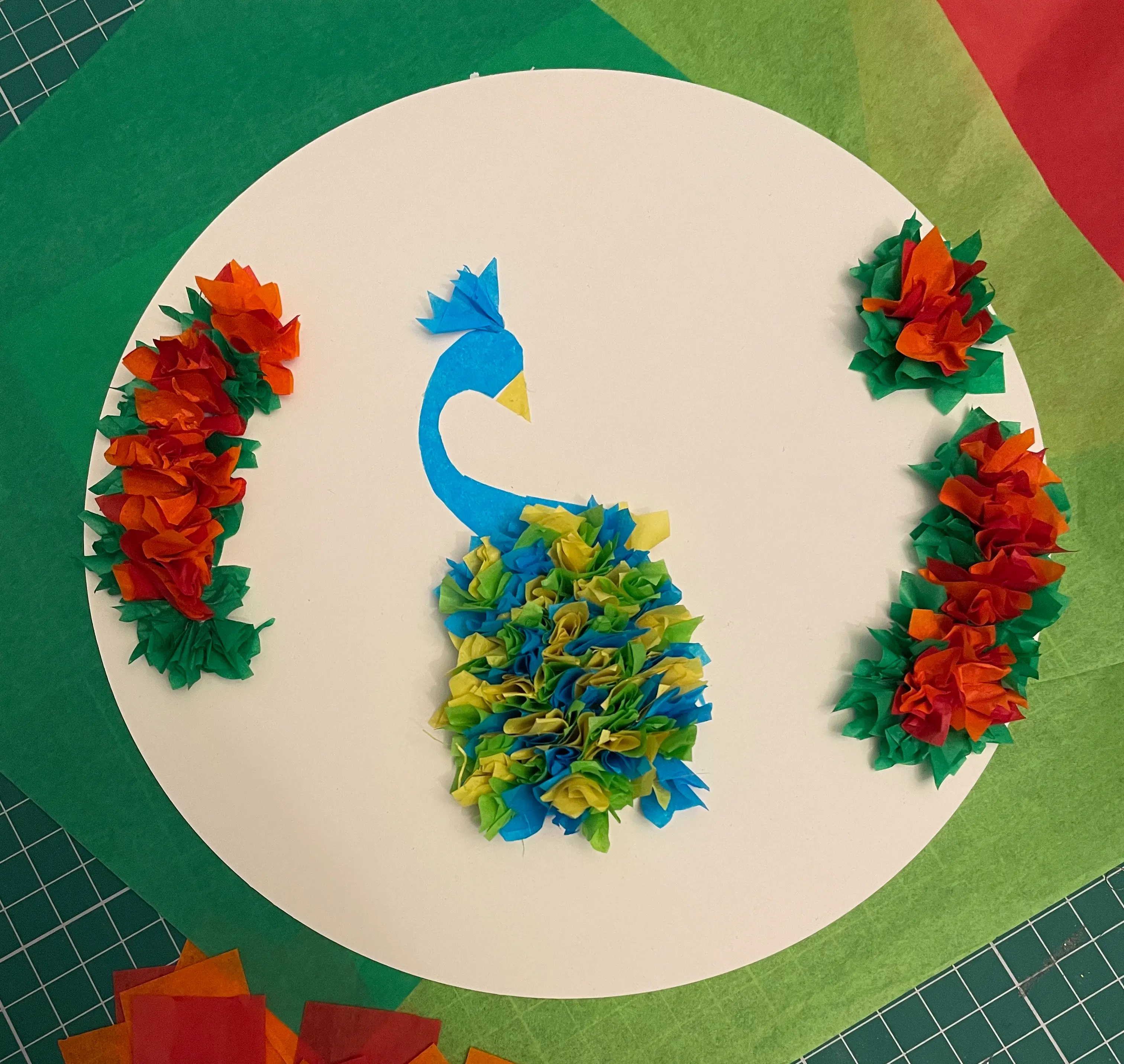 a tissue paper peacock picture a tissue paper peacock picture