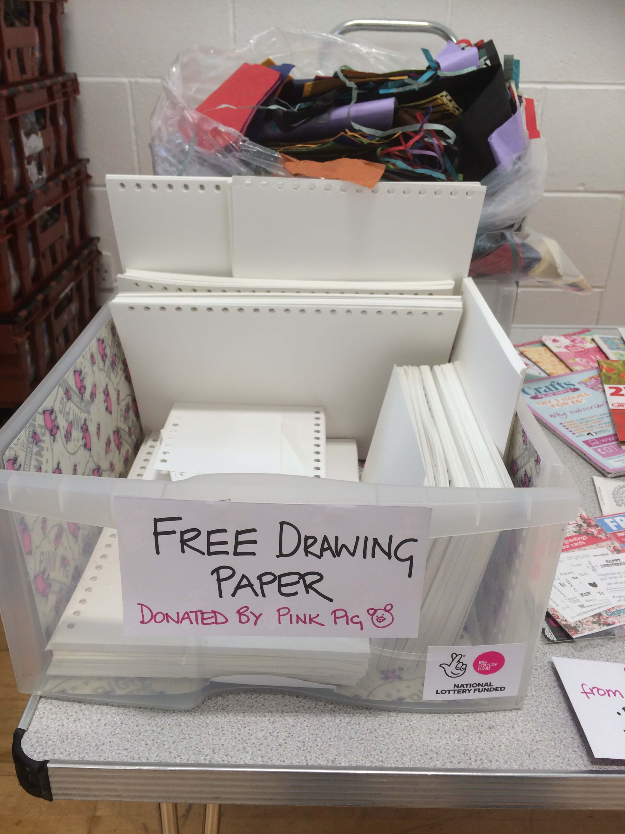 Donations from The Pink Pig allowing kids to practice their art on quality sketch paper