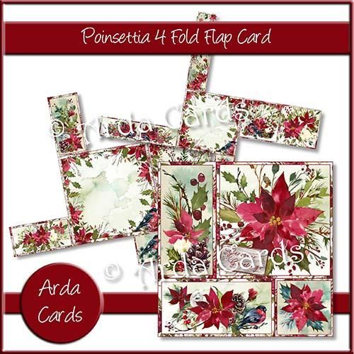 Christmas card making kit - Poinsettia 4 Fold Flap Card