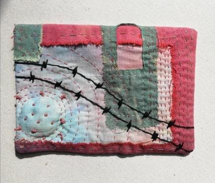 slow stitching fabric postcard